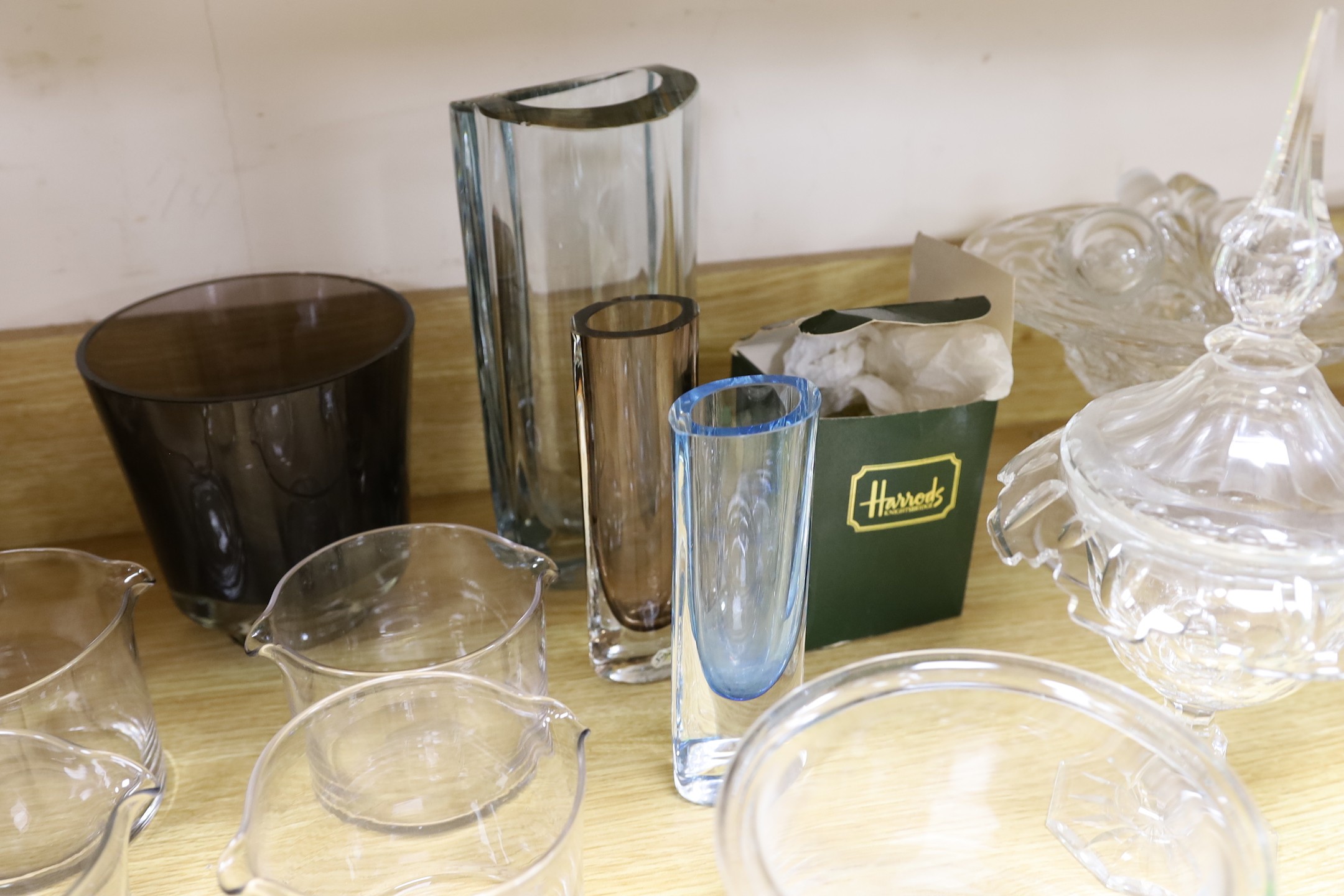 A selection of various glassware, to include a pair Royal Brierley vases, Sevres Cristal vase and other sundry glassware. Tallest 32cm